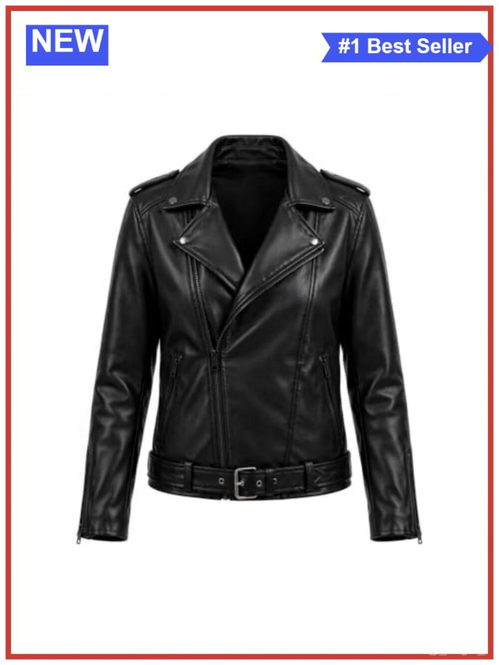 Women's Luxury Classic Moto Biker Jacket Vegan PU Leather Belted